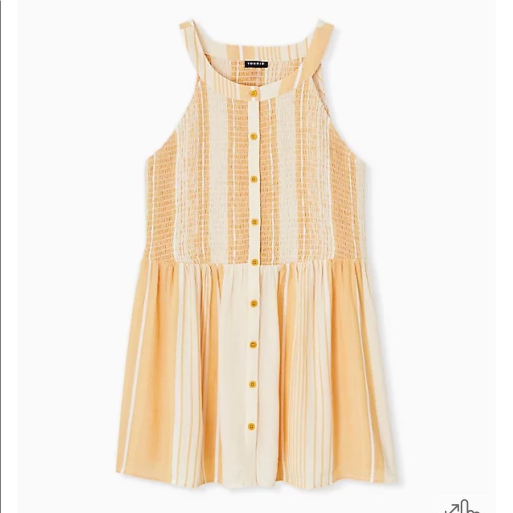 YELLOW STRIPE BUTTON SMOCKED BABYDOLL TANK NWT